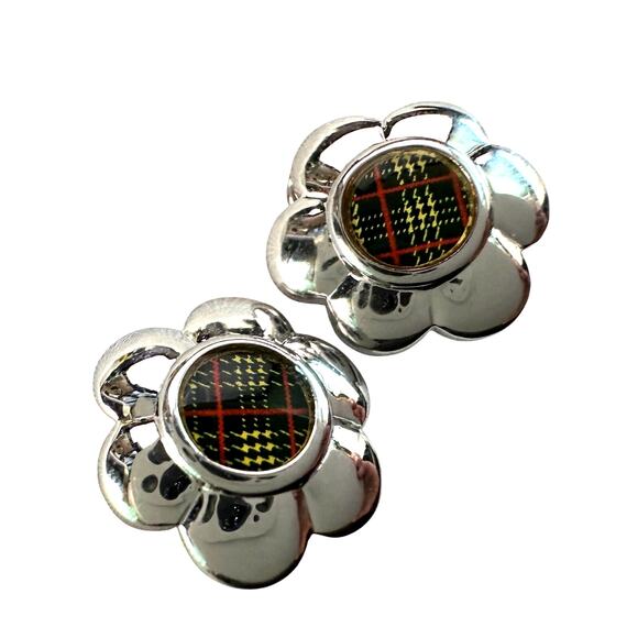 Burberry Nova Check Flower Clip-On Earrings - Vintage Burberrys - Picture 1 of 9